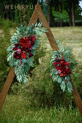 Artificial Wedding Arch Flowers Kit(Pack of 2) for Wedding Arch, Bridal Shower, Ceremony and Reception Backdrop Decoration (Burgundy) - color: Burgundy