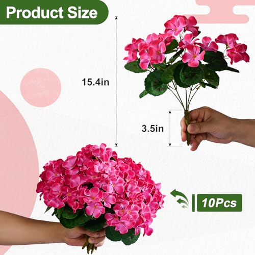 Artificial Crabapple Flowers for Outdoor 10 Pcs Artificial Chinese Flower Fake Flowers with Stems Silk Realistic Floral Arrangement for Front Door Porch Planter Patio Balcony (Rose Red) - color: Rose Red