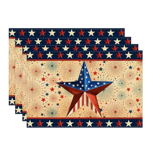 Stars Stripes Patriotic Placemats Set of 4 12x18 Inch 4th of July Memorial Day Decorations and Supplies for Home Kitchen Dining Room Table - size: placemat,12" x 18"