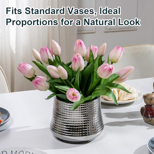 Bailikang 20PCS Fake Tulips Artificial Tulip Silk Flowers Fake PU Bouquet Artificial Flowers Faux Flowers with Gift Box Soft Faux Tulips Bouquets Arrangements for Party Wedding Home - color: Light Pink