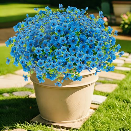 12 Bundles Artificial Flowers for Outdoor Fake Plastic Flowers Faux Plants for Decoration Hanging Planters Indoor Outside Garden Porch (Blue) - color: Blue-12 Bundles