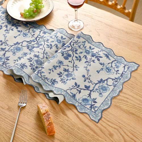 HunnmingRe 71x12 Inch Chinoiserie Table Runner Blue and White Floral Table Runner Vintage Chinoiserie Decor Summer Outdoor Tablecloth Decorative Dinner Tablecloth for Home Dining Kitchen Party Decor - color: Blue