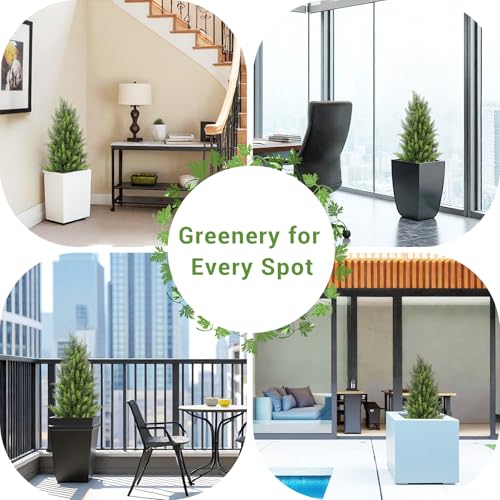 3FT Artificial Topiary Trees Outdoor Set of 2, UV-Resistant Faux Cedar Trees for Outdoor Planters, Tall Evergreen Plants for Front Porch, Entryway, Patio Decor - size: 3ft