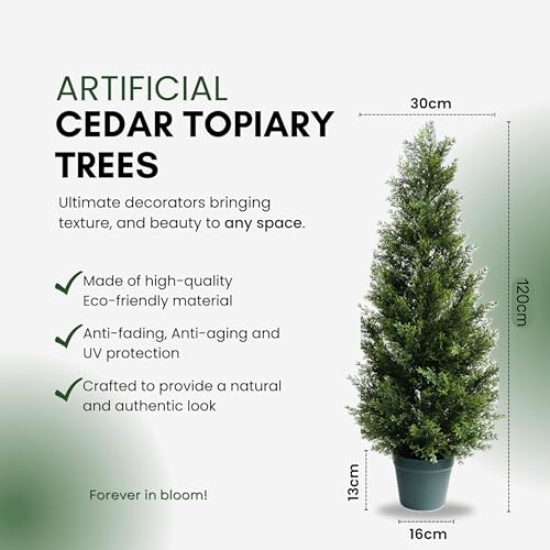 3FT Artificial Cedar Topiary Tree for Outdoor & Indoor Use – UV Rated Faux Cedar Tree in Planter, Fake Plants for Outdoor Planters & Indoor Decor, Ultra Realistic Artificial Shrubs (2 Pack) - size: 3ft