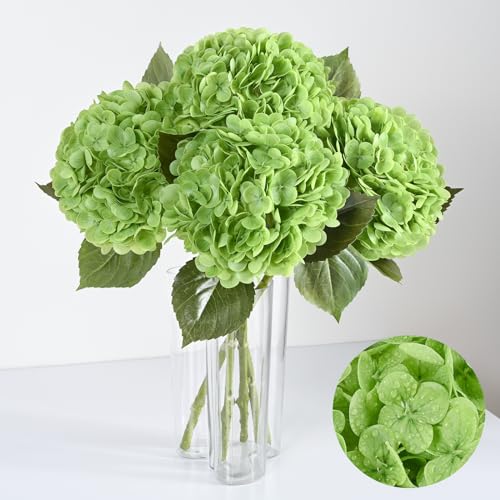Artflower 4Pcs Real Touch Hydrangea Artificial Flowers, 22.5'' Green Full Latex Faux Hydrangea Flowers for Home Floral Arrangements Wedding Bouquets Kitchen Table Centerpiece Decorations - color: Green, size: 4 Pcs