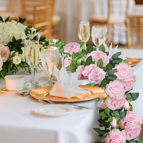 Sggvecsy 6Pcs 46.5Ft Artificial Rose Vine Fake Flower Garland Floral Garland Faux Silk Hanging Vine Rose Ivy Vines for Wedding Arch Party Wall Garden Ceremony Background Outdoor Decor (Pink) - color: Pink, size: 6Pcs