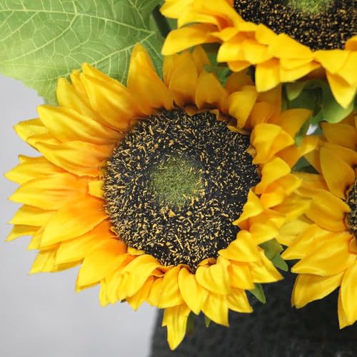 Olrla Long Stem Artificial Sunflower 6pcs, Yellow Fake Sun Flowers Single Stem for Table Centerpiece, DIY Arrangement,Vintage Cottage Decor (NO VASE) - color: Bright Yellow Long Stem