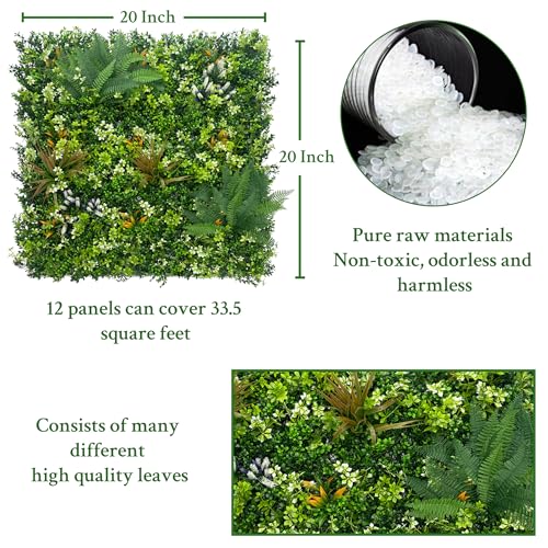 ODTORY Artificial Grass Boxwood Hedges Wall Panels: 20"x20" 12P UV-Anti Faux Greenery Fake Ivy Leaves Privacy Fence Screen Backdrop for Garden Covering Privacy, Outdoor Indoor Decor - color: Greenery, size: 20x20 in 12P
