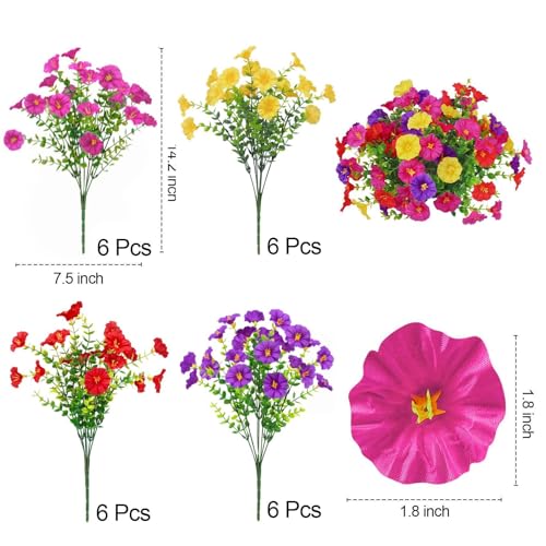 Ouddy Decor 48 Bundles Artificial Flowers for Outdoors Multicolor Fake Flowers Plastic Plants UV Resistant for Spring Summer Garden Patio Window Box Office Table Kitchen Home Decor