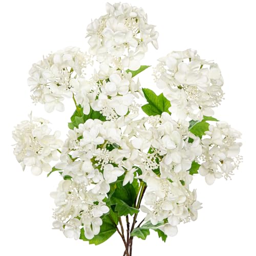 Real Touch Hydrangea Artificial Flowers 19” Tall Artificial Hydrangea Flowers Double-Headed Faux Hydrangeas, White Hydrangeas, Realistic Silk Hydrangea for Home Decor Weddings Arrangements-5 Branches - color: White