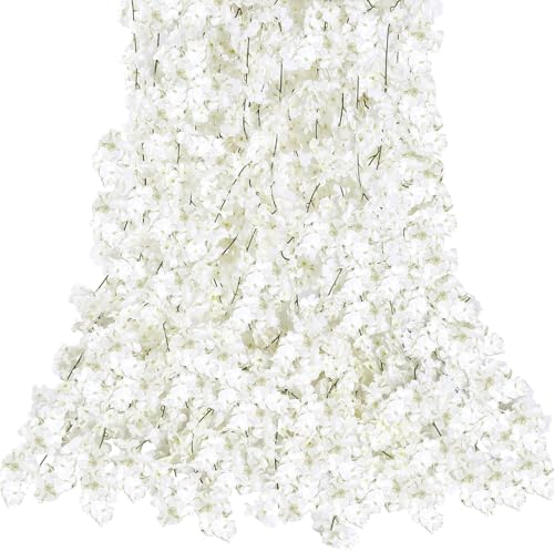 Sggvecsy Cherry Blossom Garland Artificial Cherry Flower Vines 10 Pack Hanging Silk Flowers Garland for Home Wedding Garden Party Arch Office Decor (White) - color: White, size: 10pcs