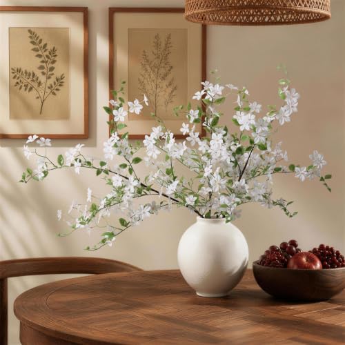 Fake Flowers, 3 Pcs Artificial Flowers Greenery Stems Faux Greenery Stems Branches for Vases Realistic Silk Real Touch Spring Greenery Stems Bulk Bedroom Office Wedding Table Summer Home Decor - color: White