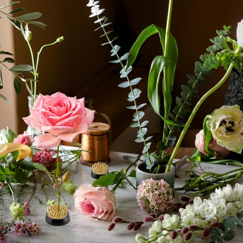 8Pcs 1.34 Inch Flower Frogs for Arrangements Vase Ikebana Kenzan Round Brass Floral Pin Frogs Stem Holder Flower Arranger Pin Fixed Tools for Home Decoration Craft (Gold)