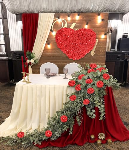 IPOPU 100pcs Red Foam Rose Artificial Flower Bulk with Crystal 3in Real Looking Stemless Fake Roses for DIY Craft Wedding Bouquets Wall Decoration Bridal Shower Arrangement Home Decorations(Red) - color: Red With Crystal