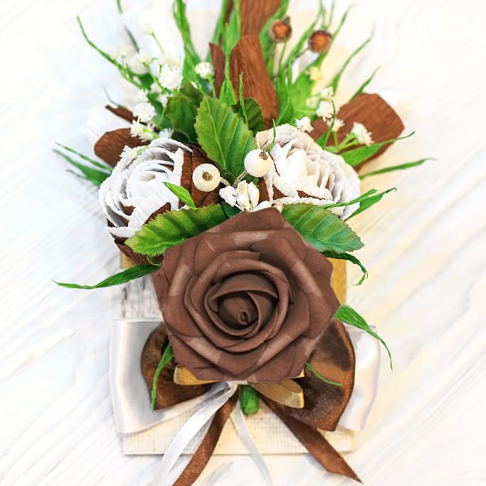 Artificial Flowers, Artificial Rose 100pcs for DIY Wedding Bouquets Centerpieces Arrangements, Brown Foam Roses with Stem for Bridal Shower Party Home Decorations - color: Brown, size: 100pcs