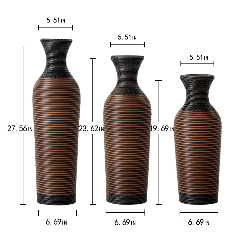 Floor PVC Decorated Vases Set of 3 for Gorgeous Home Decoration Large Classic PVC Vases 19.6in/23.6in/27.5in Height (Black+Brown) - color: Black+brown