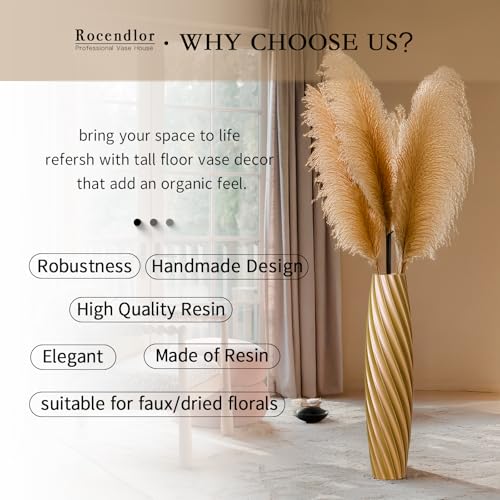Tall Floor Vase, 23.6 inches Tall Vases Sturdy, Luxury, Textured for Decorative Branches Dried Flowers, Floor Vase for Rustic, Living Room, Shelf Decor (Gold) - color: Gold