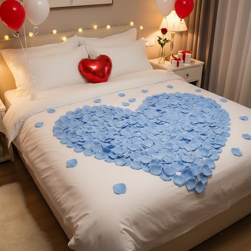 1000 Pcs Rose Petals Artificial Silk Flower Petals Romantic Decorations for Wedding Engagement Birthday Event Anniversary Party Backdrop Supplies Light Blue - color: Light Blue