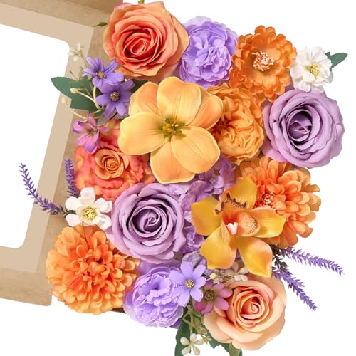 Serwalin Artificial Orange & Purple Flowers, Silk Fake Flowers Stems for Wedding Bouquets DIY, Baby Shower Centerpieces, Cake Decor, Birthday Party & Home Decor - color: Orange & Purple, size: Grand