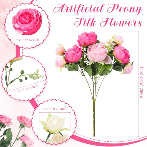 Geosar 8 Bundles Artificial Peonies Flowers Fake Silk Peony Bouquet Faux Peonies Flowers Bulk for Decoration Vase Floral Arrangements Wedding Party Table (Bright Color) - color: Bright Color
