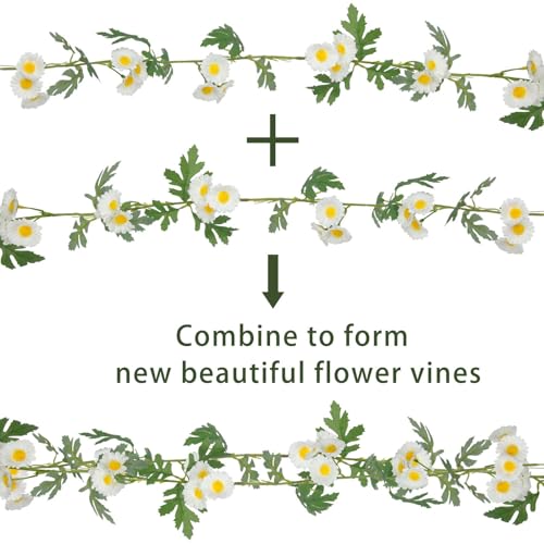 2 Pcs Wildflower Garland Spring Flowers Garland 12 FT White Artificial Daisy Flowers and Leaves Faux Floral Vine for Mantle Baby Shower Wedding Arch Porch Staircase Summer Decor - color: White