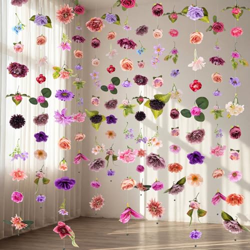 Suncalla 6 Pcs 35.46 ft Flower Garlands Backdrop Garden Party Decoration Artificial Wildflower Vines Fake Flower Vines Faux Silk for Wedding Bridal Wall Arch(Classic,Purple) - color: Purple