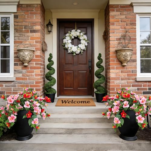 INXUGAO Artificial Flowers for Outdoors Indoors,2 Bunches Fake Hibiscus with Realistic UV Resistant Silk Flower Fabric Leaves,Faux Plants Outside for Home Patio Garden Yard Front Poch Decor(Red,Pink) - color: Hibiscus Red & Pink
