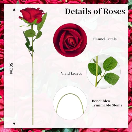 10 PCS Artificial Roses with Long Stems Silk Flowers Realistic Foam Flowers Fake Roses for Valentine's Day Home Wedding Halloween Decor(Brilliant Red) - color: Brilliant Red