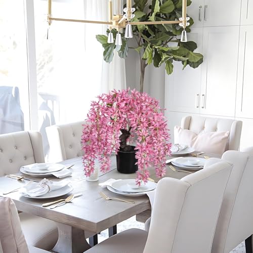 Artificial Flowers 13.8" Tall with Silk Wisteria Pink Flower Arrangement and Realistic Wood Fake Bonsai Tree Plants Faux Plants for Spring Home Bedroom Office Bathroom Coffee Table Centerpiece Decor - color: Pink-13.8