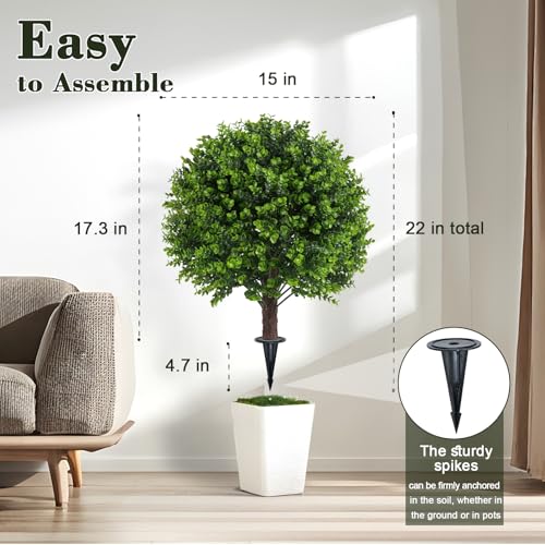 Chillchard Artificial Boxwood Topiary Outdoor Plants with Spike, 2 Pack Faux Bushes UV Resistant Fake Shrubs for Front Porch Décor - color: Boxwood - 2pack - a