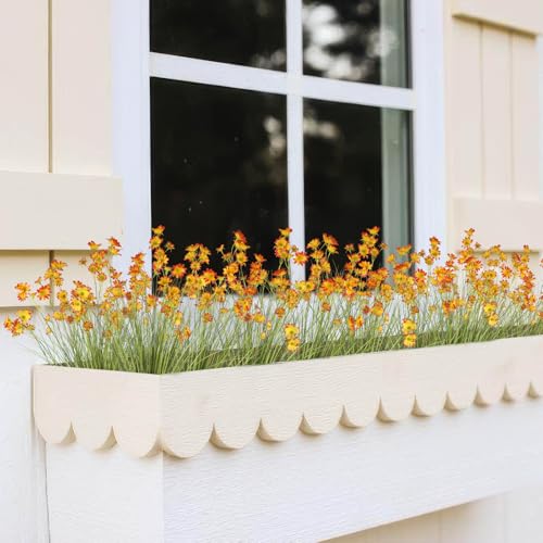 4 Pcs Artificial Plants Onion Grass Outdoor 37" Fake Tall Grass with Daisy Wildflowers Orange Artificial Wheat Grass Faux Shrubs Bush Greenery Stems for Indoor Garden Outside Office Home Decor - color: 4 Pcs-orange Flowers