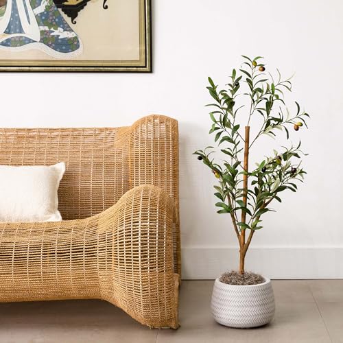 Nearly Natural Olive Tree - 3FT Tall Silk Faux Olive Tree for Home and Office Decor, Realistic Branches and Lifelike Fruits, Natural Wood Trunk, Potted - size: 3ft