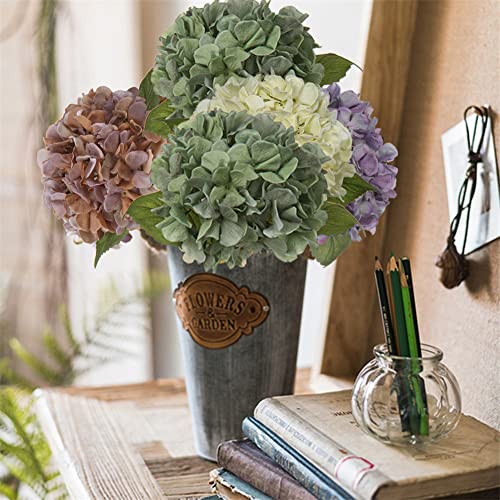 DILATATA 4 Pcs Dried Touch Hydrangeas Artificial Flowers 17" Tall Large Silk Hydrangea Stems Fake Hydrangea Arrangements for Home Office Table Centerpieces-Green Hydrangea - color: Dark Sea Green, size: 4PCS