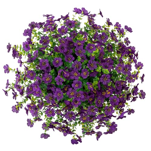 HyeFlora Artificial Faux Hanging Flowers Plants Basket for Outdoor Outside Decoration, Fake Silk Colorful Daisy in Planter for Porch Patio Garden Yard Home - color: Purple 2
