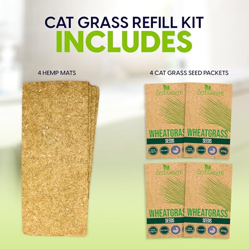 Cat Grass Refills for Self Watering Cat Grass Kit - 4 Mats and 4 Cat Grass Seed Packets (Refill Kit) - color: Cat Grass Refill Kit
