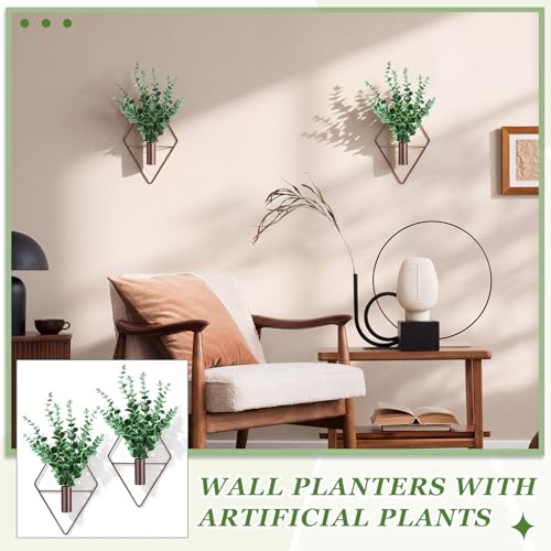 Canlierr 2 Pieces Wall Decor Hanging Planters with Artificial Plants Metal Hanging Vase Indoor Plants Holder Modern Boho Wall Art for Bathroom Bedroom Living Room Decor(Eucalyptus, Bronze) - color: Bronze, size: Eucalyptus