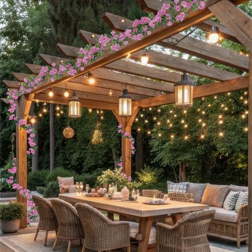 2 Pcs Artificial Flowers Garland for Outdoors Pink Faux Gardenia Garland 12Ft Silk Rose Hanging Vines Floral for Wedding Arch Party Wall Garden Ceremony Backdrop Fence Spring Decor - color: Pink