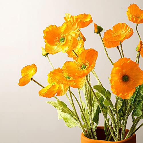 Artificial Poppy Flowers, 5 Bundles Faux Poppies with Stems for Floral Arrangements - Wedding, Home, Office, Party Table Centerpiece Decor (Orange) - color: Orange