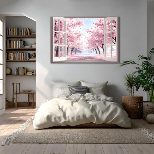 AMAZING WALL Cherry Blossom Pathway Peel and Stick 3D Fake Window Stickers,Removable Tree Wall Decals Murals for Home Decor,16x24in/1PCS - color: Cherry Blossom Pathway, size: 16x24"/1pcs