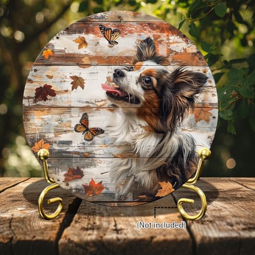 Vintage Papillon Dog Round Metal Sign Papillon Fall Sign Wall Art Rustic Dog Wreath Wall Decoration for Indoor Outdoor Home Porch Window Decor 12 Inch - color: Thanksgiving 6, size: 12 inches