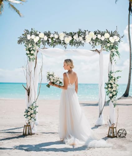 DearHouse 2Pack Artificial Peony Flower Garland - 6ft/Strand Silk Peony Flower Greenery Garland with Fake Willow Leaves for Wedding Ceremony Backdrop Party Table Centerpieces Decor (White) - color: White