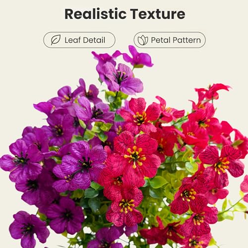 UV Resistant Artificial Hanging Flowers Outdoor Decor - 2 Pack Fake Hanging Plants with Silk Daisies for Spring Summer, No Fade Faux Flowers for Planter, Front Door, Porch, Patio, Garden, Yard - color: Light Purple Rose Red