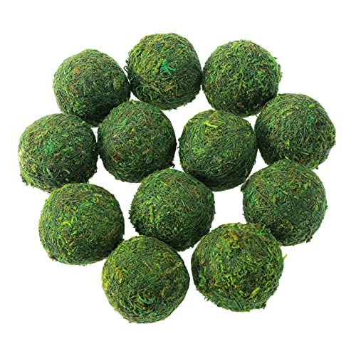 Biubee 12Pack Decorative Faux Dried Moss Balls- 2.2" Artificial Green Plant Mossy Globes Handmade Sphere Moss Gift for Home Dough Bowl Vase Chinoiserie Decors Party Wedding Display - size: S(12pcs)