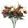 Duovlo 7 Branch 21 Mini Rose Heads Artificial Flowers Bouquet Wedding Home Office Decor,Pack of 2 (2 PCS Red) - color: 2 Pcs Red