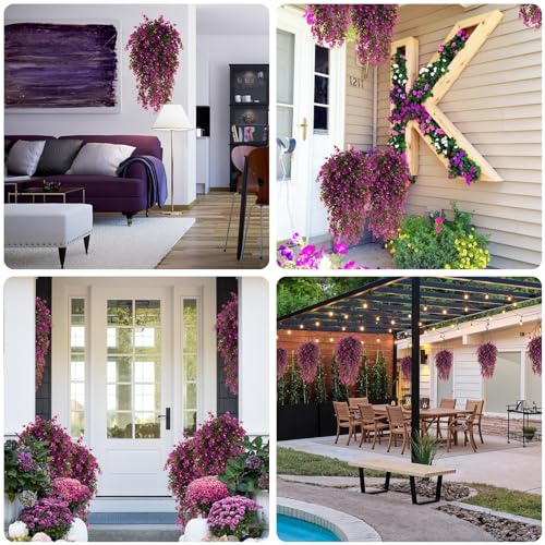 RECUTMS 4Pcs 29.9 Inch Fake Hanging Eucalyptus Plants, UV Resistant Plastic Fuchsia Artificial Ferns for Outdoor Home Room Garden Wedding Party Porch Wall Shelf Indoor Creeping Jenny Greenery Decor - color: Mauve
