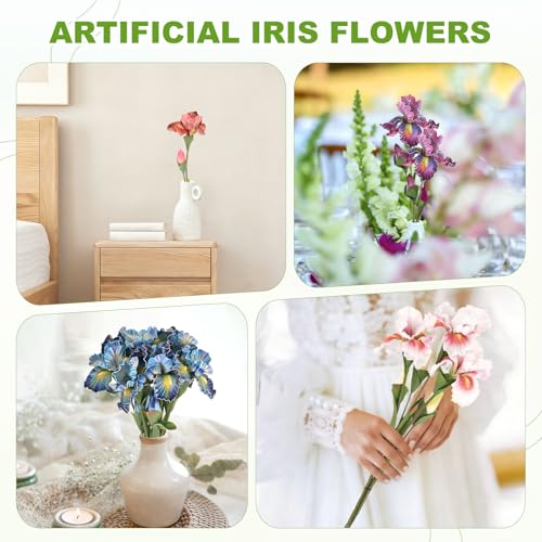 M METERXITY 1-Pack Green Artificial Iris Flowers with Flower Bud,17.7 Inch Faux Iris PU Bouquets Real Touch Faux Flowers for Home/Wedding/Christmas/Party - color: Green