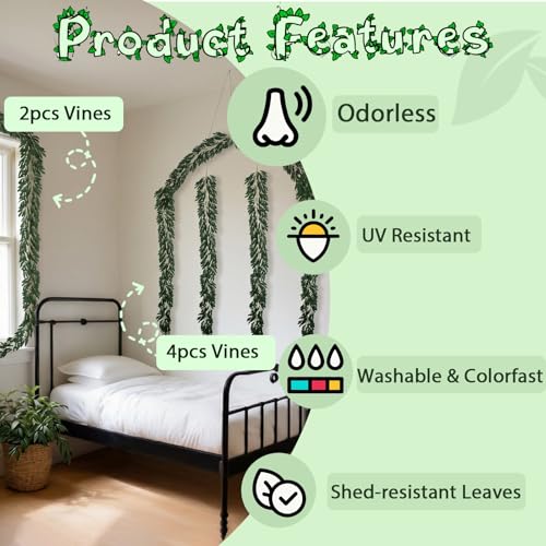 ucky Fake Vines, Eucalyptu Vines Garland, Ivy Vines, Green Artificial Wall Decor Hanging, Wedding Decoration，Flower Bouquet Decoration (4, Olive Vines) - color: Olive Leaves Vines