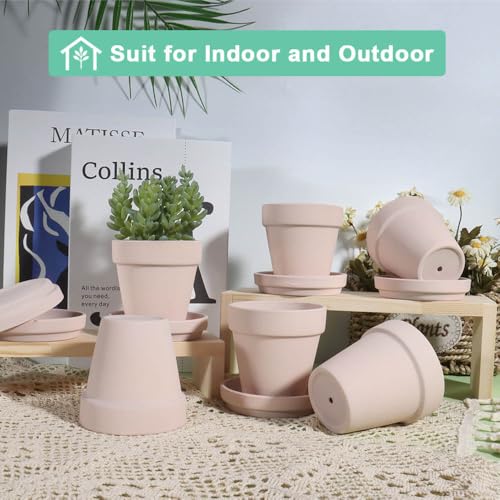 vensovo 3 inch Pink Terracotta Clay Pots for Plants with Saucer - 12 Pack Small Terra Cotta Planter Great for Garden Windowsill Indoor & Outdoor Wedding Favors Gifts - color: Pink