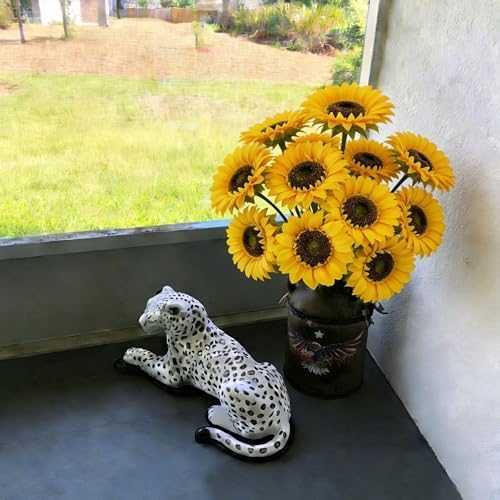12 PCS Fake Sunflowers Silk Sunflowers Long Stem Large Summer Yellow Flower | 6in Large Heads Flower Arrangement Indoor Home Decor for Tall Vase