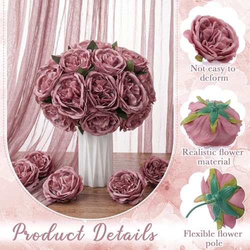 Suncalla 80 Pack Austin Rose Peonies, 3.94 Inch Artificial Flowers Heads Bulk with Stems Leaves for Arrangement Wedding Centerpiece Banquets Party Home Kitchen Decor DIY(Dusty Red) - color: Dusty Red